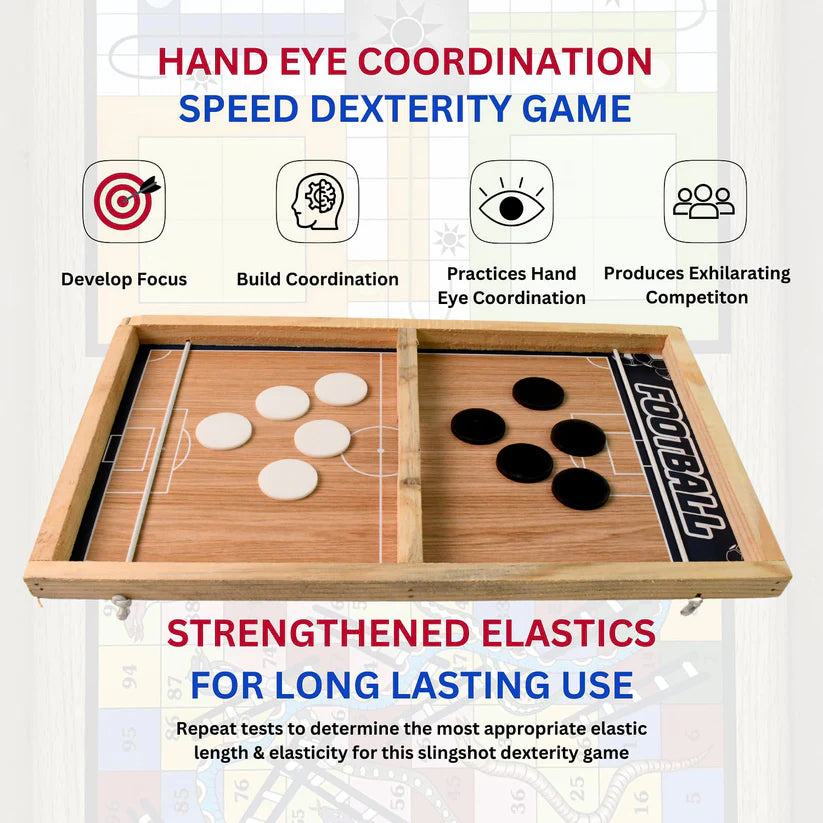 Wooden Board Game Set – Ludo, Snakes & Ladders, and Desktop Football (3-in-1)