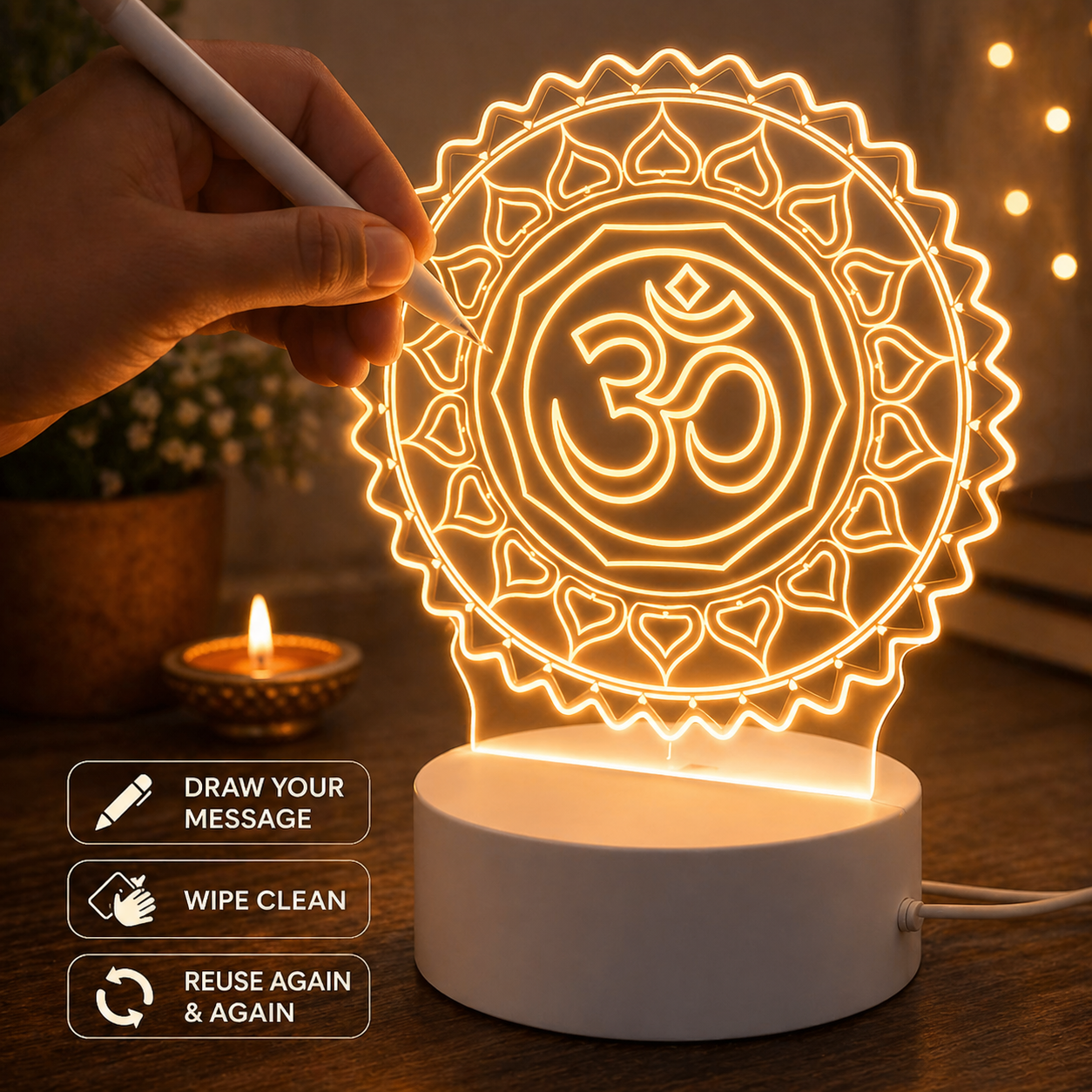 Personalized Acrylic LED Message Lamp – Write, Wipe & Reuse Night Light