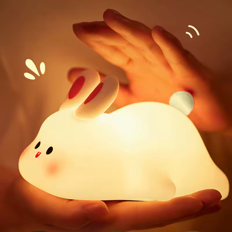 Cute Soft Bunny Night Light for Kids – Warm Glow Silicone Animal Bedside