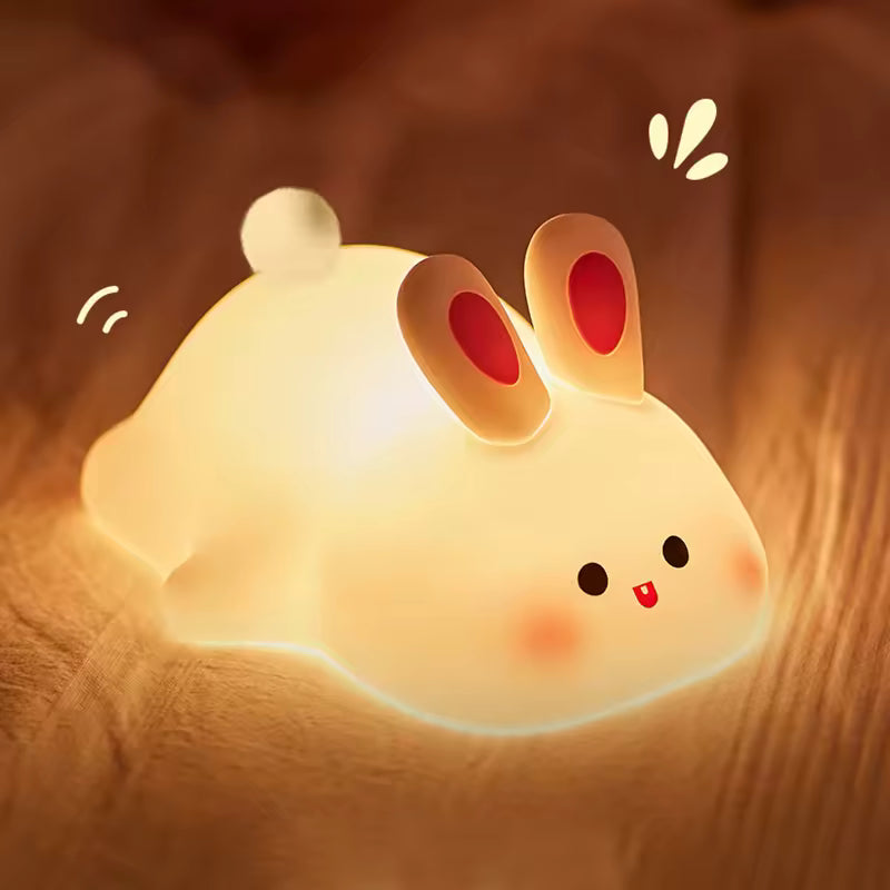 Cute Soft Bunny Night Light for Kids – Warm Glow Silicone Animal Bedside