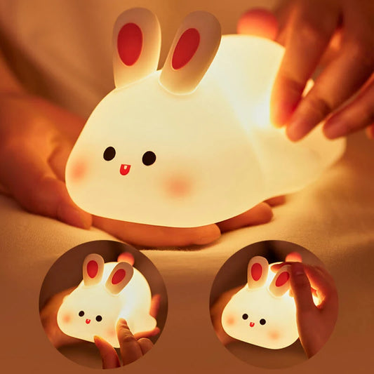Cute Soft Bunny Night Light for Kids – Warm Glow Silicone Animal Bedside