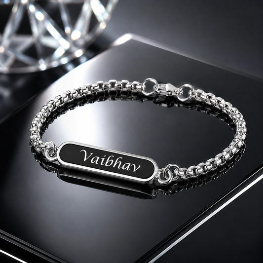 Personalized Rakhi Bracelet for Men – Custom Name Engraved Stainless Steel Bracelet | Raksha Bandhan Gift for Brother